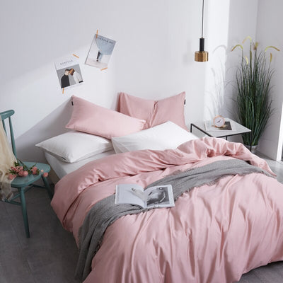 Bettwäsche-Set aus 100 % Baumwolle, einfarbig, Rosa