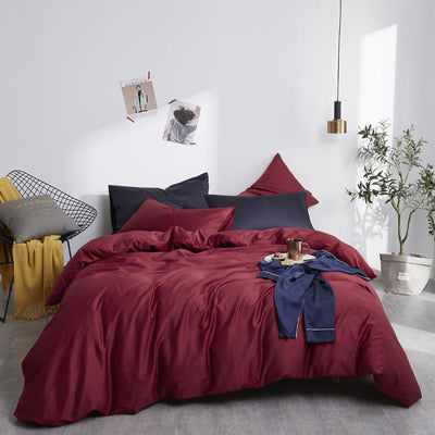 Einfarbiges Bettwäscheset aus 100 % Baumwolle, Rot