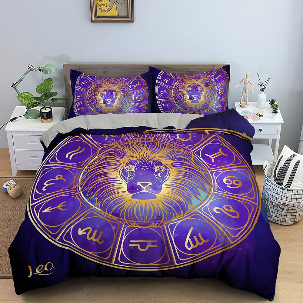 Löwe-Violett-Astrologie-Bettbezug