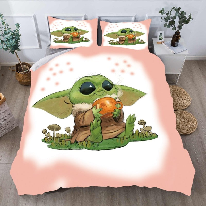 Baby Yoda Bettbezug in Rosa und Weiß
