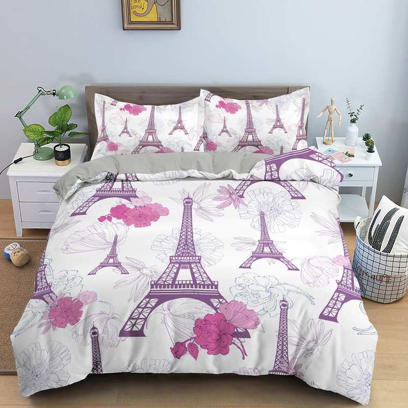 Weißer und rosa Eiffelturm-Bettbezug