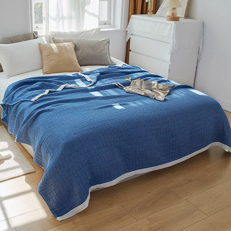 Blauer Bettbezug aus Baumwollgaze