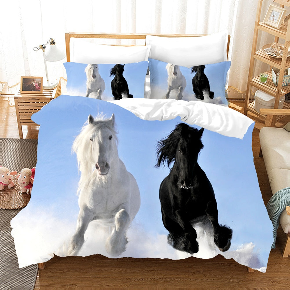 Bettbezug Weiße und schwarze Pferde