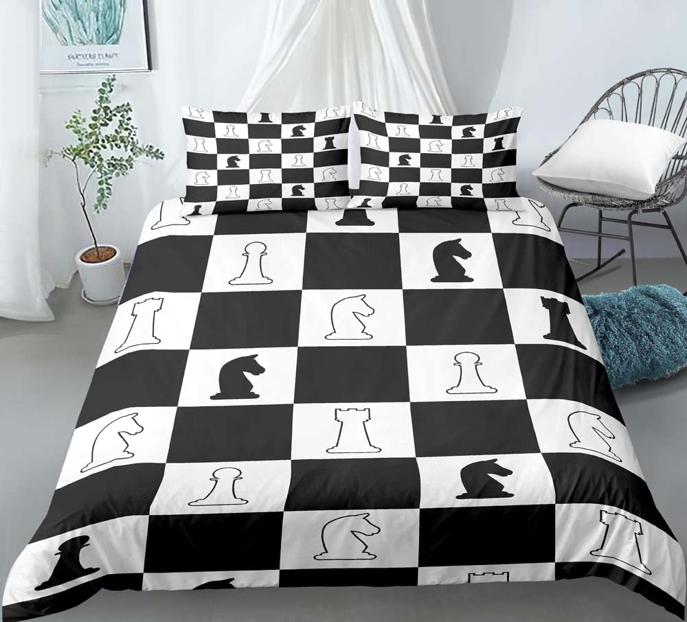 Schwarz-weißer Schach-Bettbezug