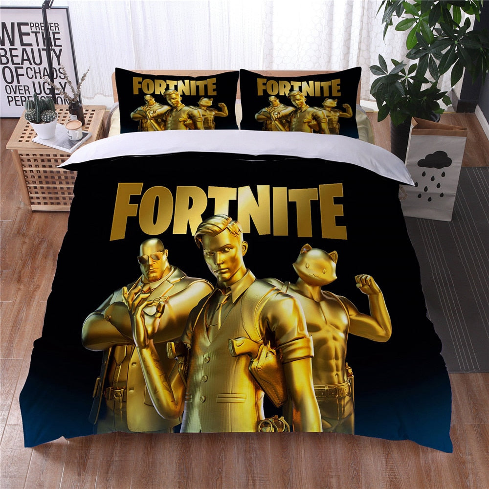 Fortnite-Bettbezug in Schwarz und Gold