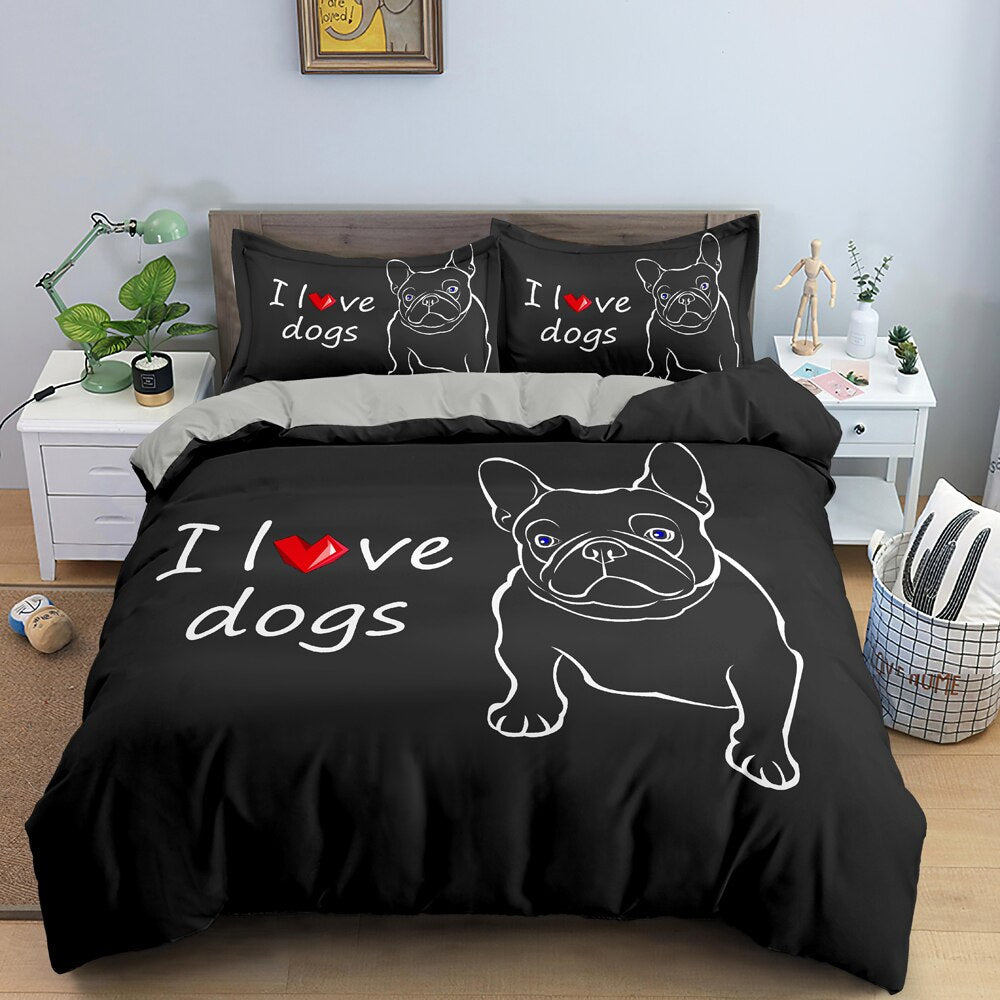 Bettbezug Schwarze Bulldogge Ich liebe Hunde