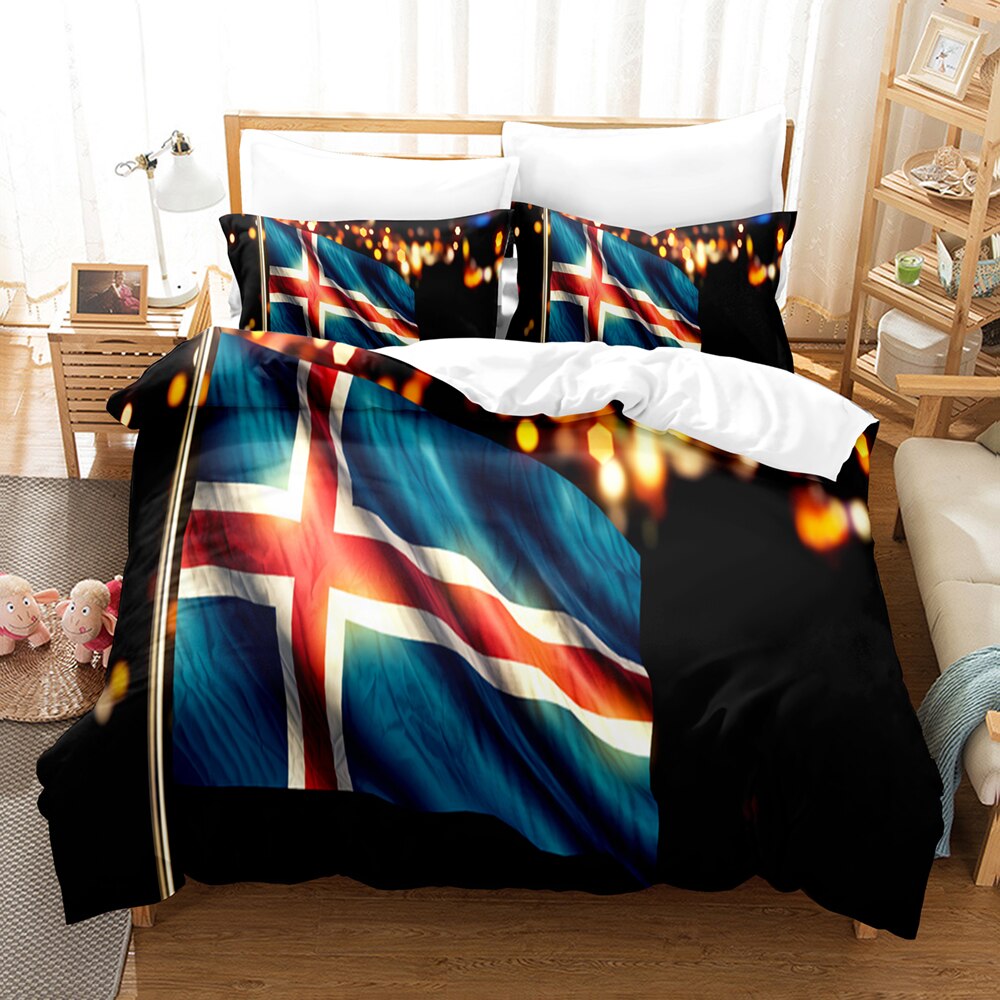 Schwarzer Bettbezug mit isländischer Flagge