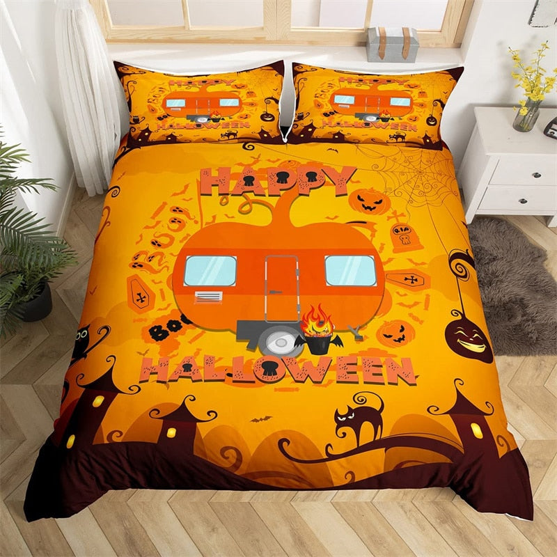 Halloween Caravan Orange Bettbezug
