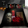 Bettbezug Totenkopf, rote Rose und Kerze