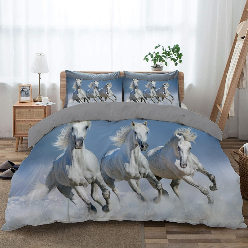 Bettbezug Drei weiße Pferde im Meer