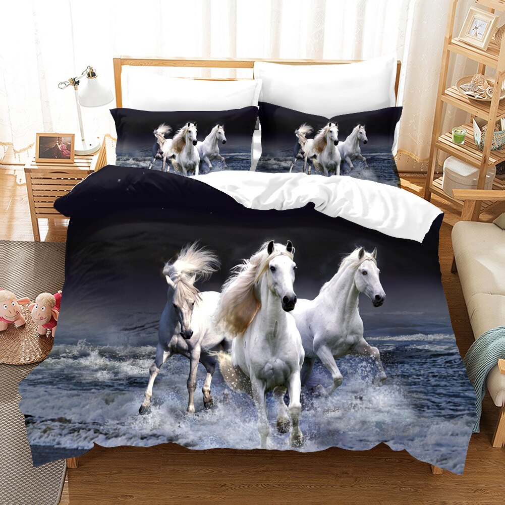 Bettbezug Drei weiße Pferde auf See