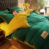 Bettbezug aus grünem und gelbem Samt