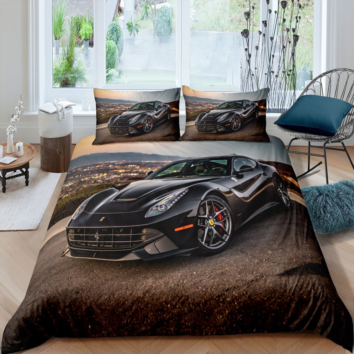 Schwarzer Ferrari-Auto-Bettbezug