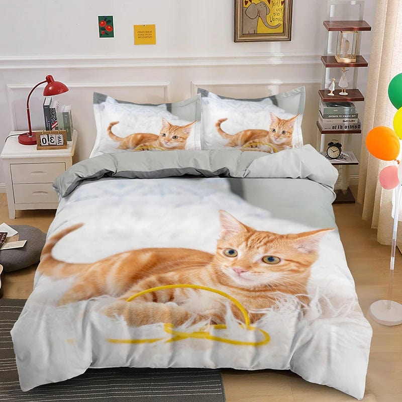 Doppelter Bettbezug mit Katzenmuster