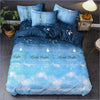 Blauer Bettbezug „Gute Nacht“.