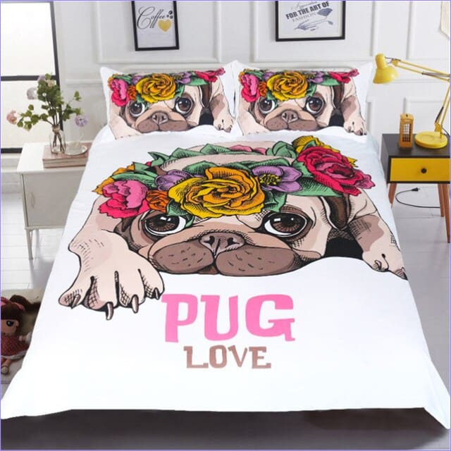 Bettbezug mit Bulldogge und Blumen