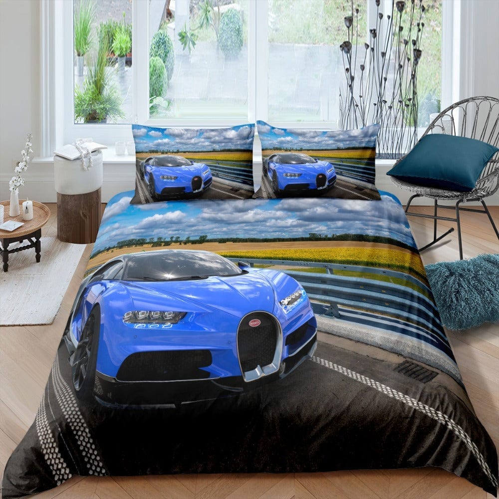 Blauer Bugatti-Bettbezug