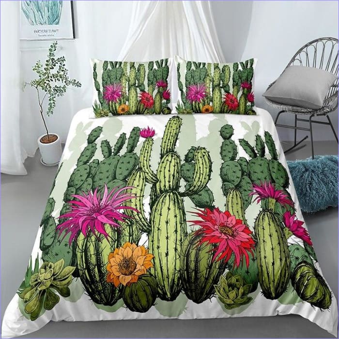 Blühender Kaktus-Bettbezug