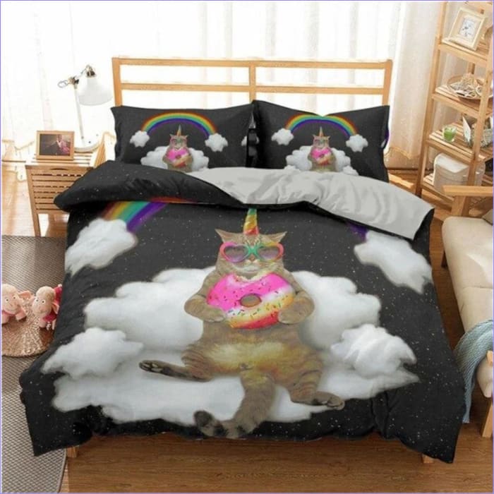 Bettbezug mit Regenbogenkatze
