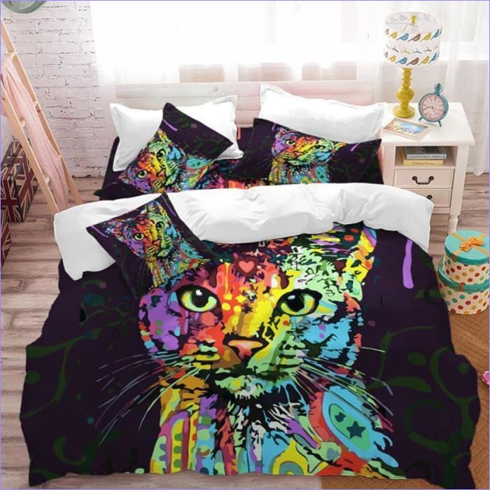 Grafischer mehrfarbiger Katzen-Bettbezug