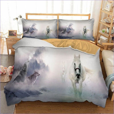 Bettbezug mit Pferd und Wolf