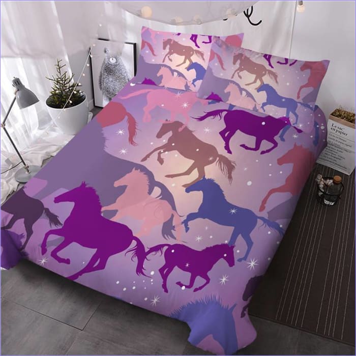 Bettbezug mit mehreren rosa Pferden