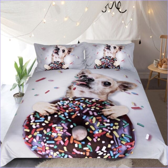 Bettbezug mit Chihuahua-Donuts-Motiv