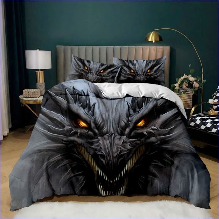 Grauer Drachen-Bettbezug