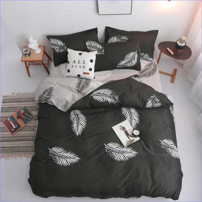 Schwarz-weißer Blatt-Bettbezug