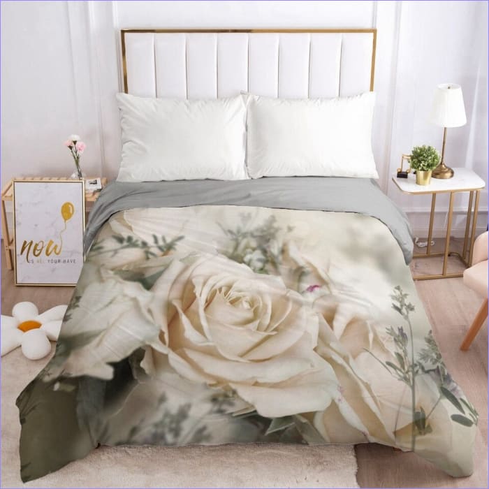 Weißer Rosen-Blumen-Bettbezug