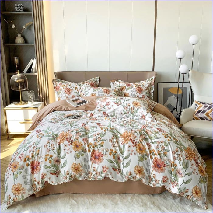 Bettbezug mit Blumenmuster im englischen Stil, Ocker
