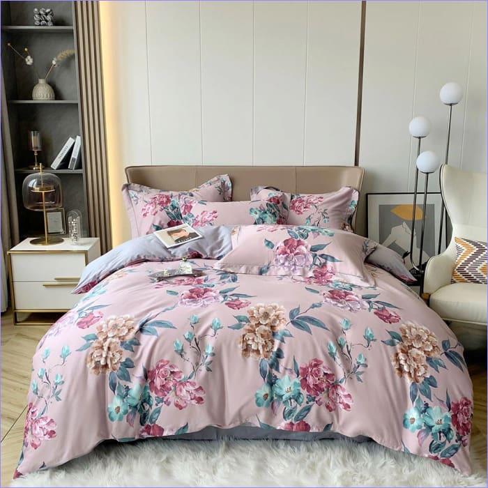 Bettbezug mit Blumenmuster im englischen Stil, staubiges Rosa