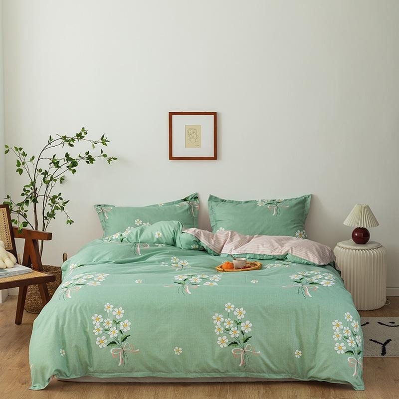Grüner Blumen-Bettbezug