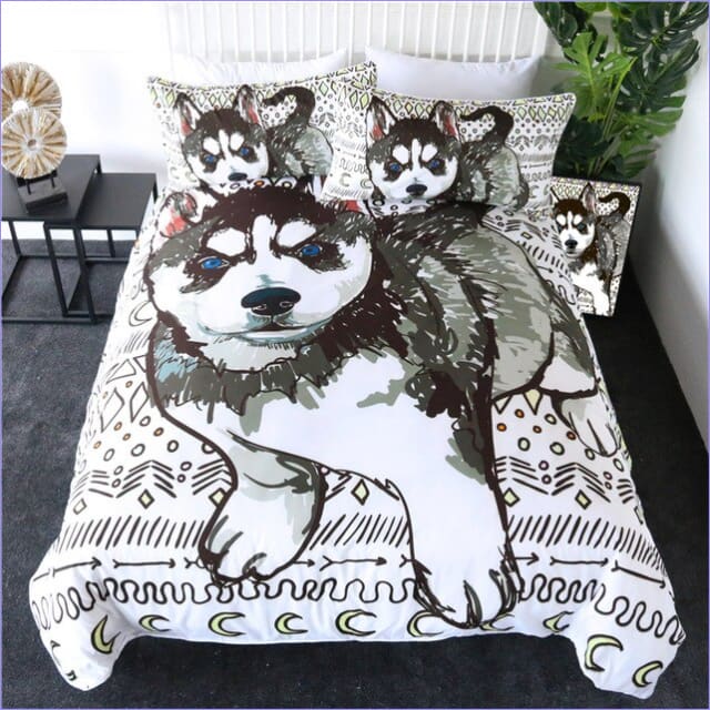 Schwarz-weißer Husky-Bettbezug
