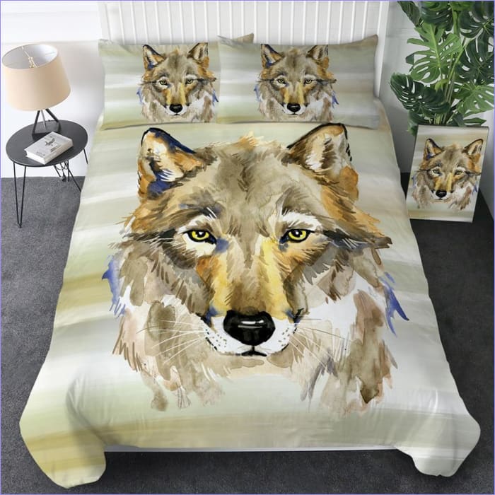 Beigefarbener Wolf-Bettbezug