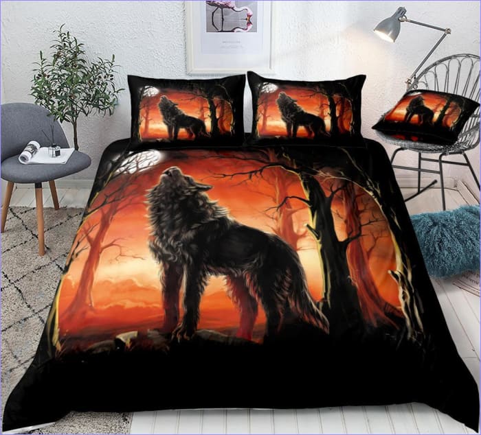Sonnenuntergang-Wolf-Bettbezug
