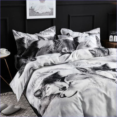 Schwarz-weißer Wolf-Bettbezug