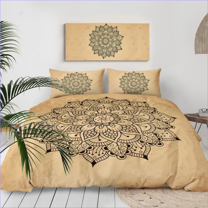 Beiger Blumen-Mandala-Bettbezug