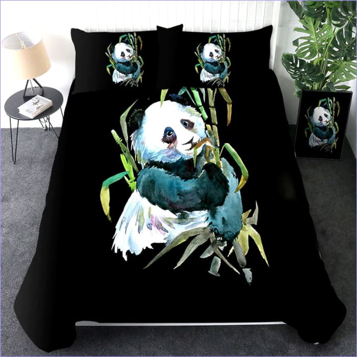 Aquarell-Panda-Bambus-Bettbezug