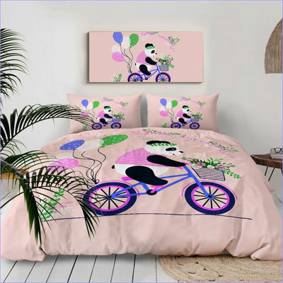 Bettbezug „Panda auf dem Fahrrad“.