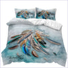 Künstlerischer Bettbezug mit blauen Federn