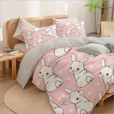 Rosa Kaninchen mit Herz-Bettbezug