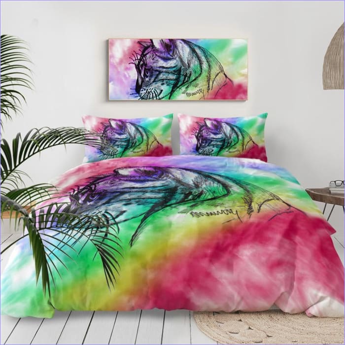 Bettbezug mit Regenbogenkatzengesicht
