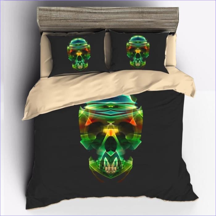 Grüner digitaler Totenkopf-Bettbezug