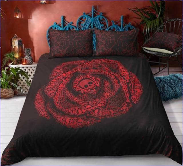 Bettbezug mit rotem Spiralschädel
