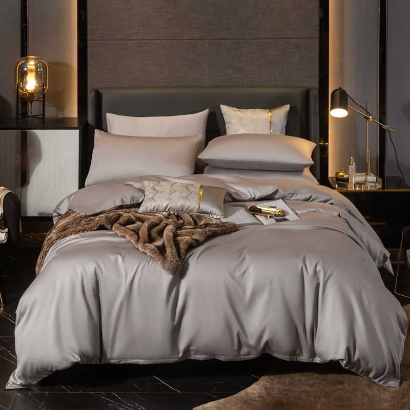 Einfarbiger Bettbezug aus 100 % grauer Baumwolle