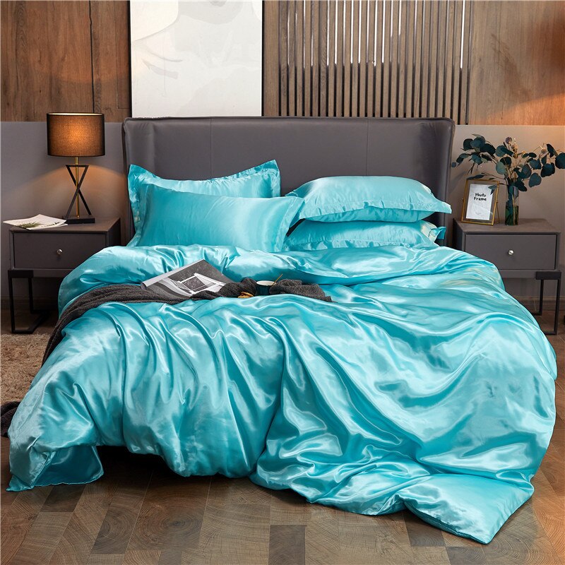 Glänzender blauer, einfarbiger Bettbezug aus Polycotton