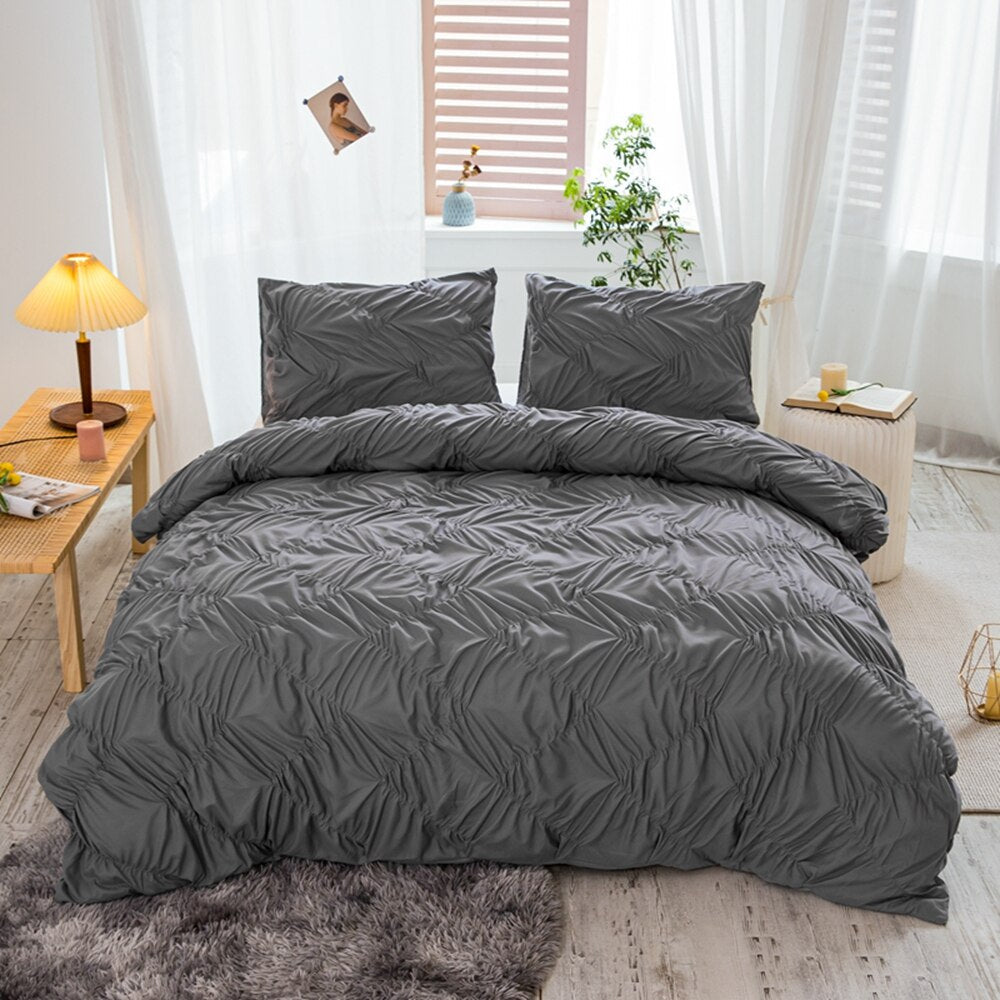 Einfarbiger Bettbezug mit Quetschfalten in Grau