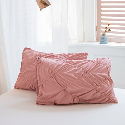Einfarbiger Bettbezug mit Quetschfalten in Puderrosa