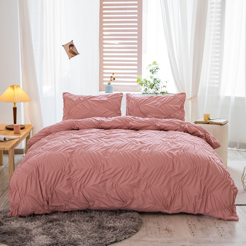 Einfarbiger Bettbezug mit Quetschfalten in Puderrosa